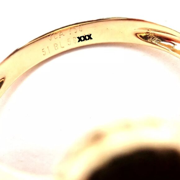 Authentic! Van Cleef & Arpels Alhambra 18k Yellow Gold Coral Diamond Ring PaperA - Picture 9 of 10